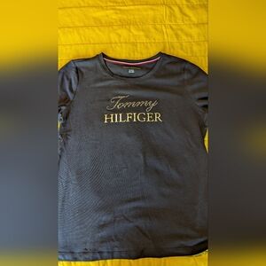 Tommy Hilfiger Black Tee with Gold Embroidery Size Medium